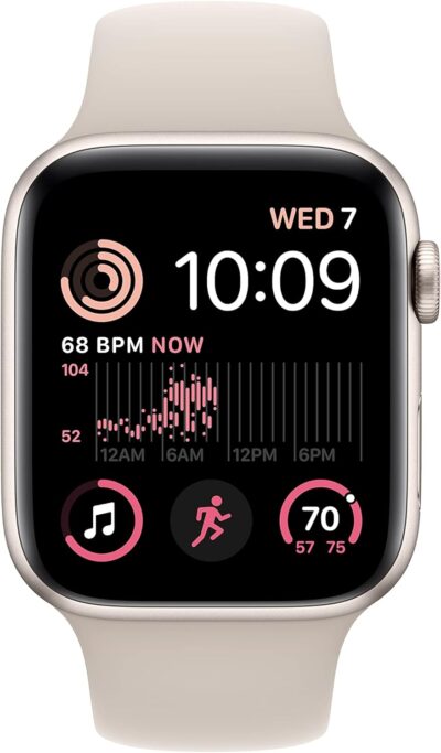 Apple Watch SE (2nd Gen) (GPS, 44mm) - Starlight Aluminum Case with Starlight Sport Band, M/L (Renewed) - Image 2