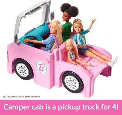 Barbie Camper Playset, 3-in-1 DreamCamper with Pool & 50 Accessories, Transforms into Doll-Sized Truck, Boat & House (Amazon Exclusive) - Image 3