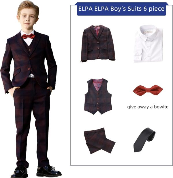 ELPA ELPA Boys 7-Piece Plaid Suits Slim Fit Little Kids and Big Youth Boy Suit Set - Image 3