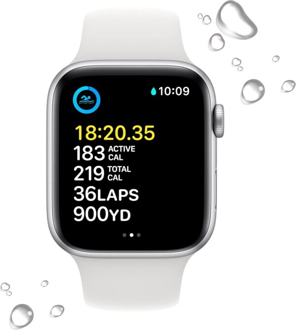 Apple Watch SE (2nd Gen) (GPS, 44mm) - Silver Aluminum Case with White Sport Band, S/M (Renewed) - Image 4