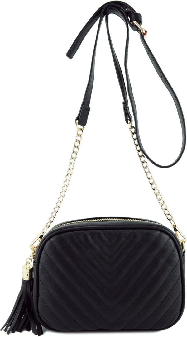 Simple Shoulder Crossbody Bag With Metal Chain Strap And Tassel Top Zipper - Image 2