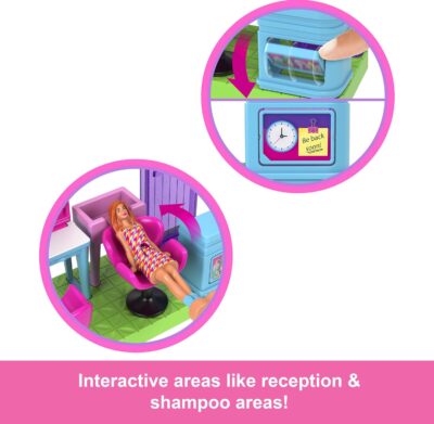 Barbie Mini BarbieLand Collectible Hair Salon Playset with 1.5-Inch Doll, Style Station with Mirror, Shampoo Area and Reception Desk for Storytelling Play - Image 3