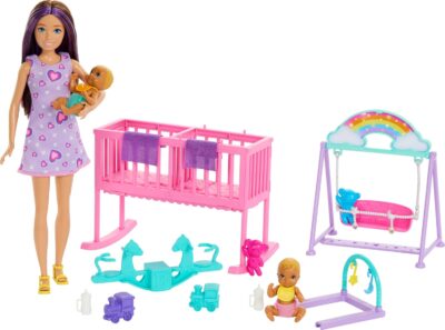 Barbie Skipper Doll & Nursery Playset with Accessories, Includes Twin Baby Dolls, 1 Crib, 1 Swing, 1 See-Saw & More