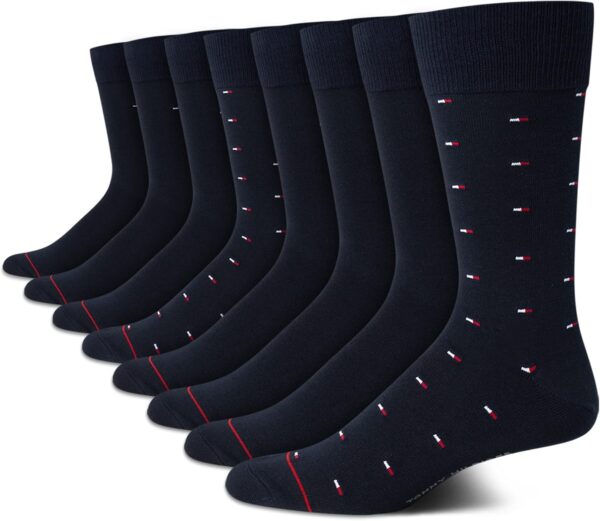 Tommy Hilfiger Men's Dress Socks - 8 Pack Breathable Active Stretch Fabric Comfort Crew Socks - Dress Socks for Men