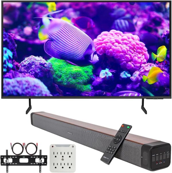 SAMSUNG DU7200 70 Inch Crystal 4K UHD Smart TV (2024) Bundle with Premium Deco Gear 60W 2.0 CH Soundbar + Deco Mount 37"-100" TV Wall Mount Bracket with Cleaning Kit + 6-Outlet Surge Adapter