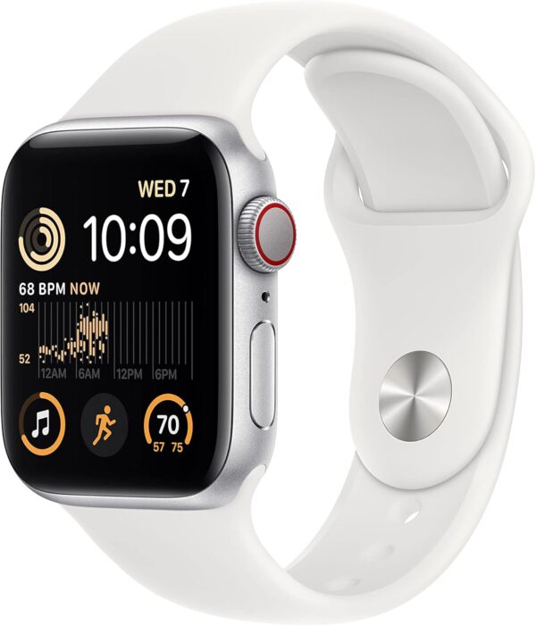 Apple Watch SE (2nd Gen) (GPS + Cellular, 40mm) - Silver Aluminum Case with White Sport Band, M/L (Renewed)