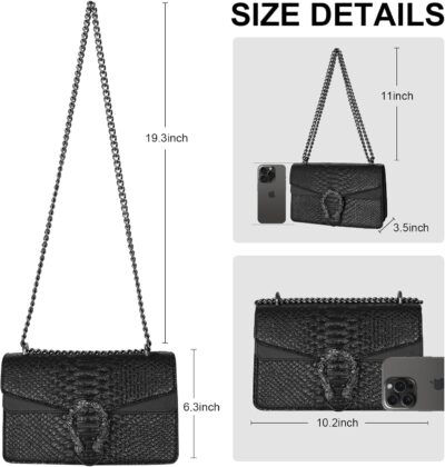 Aiqudou Crossbody Bag and Satchel Purse for Women - Fashion Snake Print Chain Purse Luxury PU Leather HandBag - Image 2