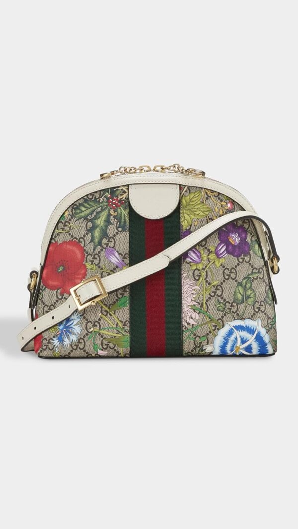 WHAT GOES AROUND COMES AROUND Women's Pre-Loved Gucci White Coated Canvas Flora Ophidia Bag - Image 3