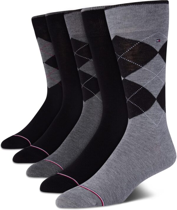 Tommy Hilfiger Men's 5 Pack Signature Argyle Dress Crew Socks, black Shoe Size 7-12