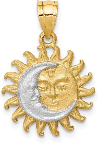 IceCarats 14K Solid Two Tone Yellow White Gold Sun Crescent Moon Necklace Chain Pendant Charm Celestial Jewelry