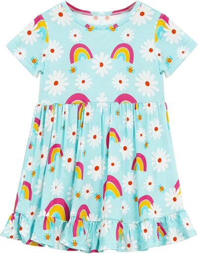 Toddler Girls Bamboo Dress - Buttery Soft Twirl Summer Dress - Short Sleeve Viscose Kids Clothes