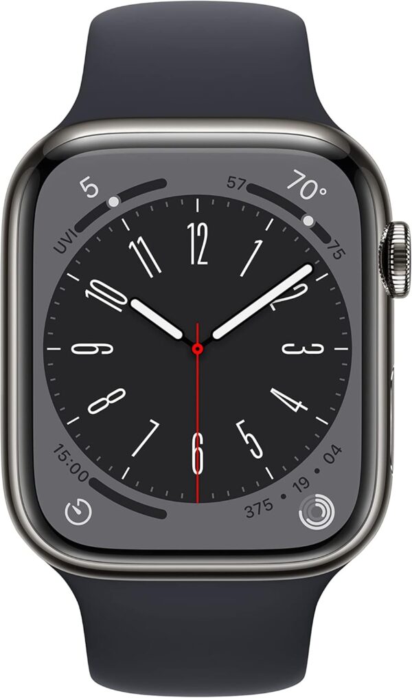 Apple Watch Series 8 (GPS+Cellular, 45mm) - Graphite Stainless Steel Case with Midnight Sport Band, M/L (Renewed) - Image 2