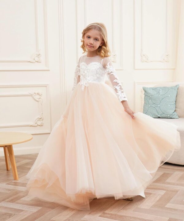 White Ivory Lace Long Sleeve Flower Girl Dresses Princess Gown Pageant Dress GZY202 - Image 3