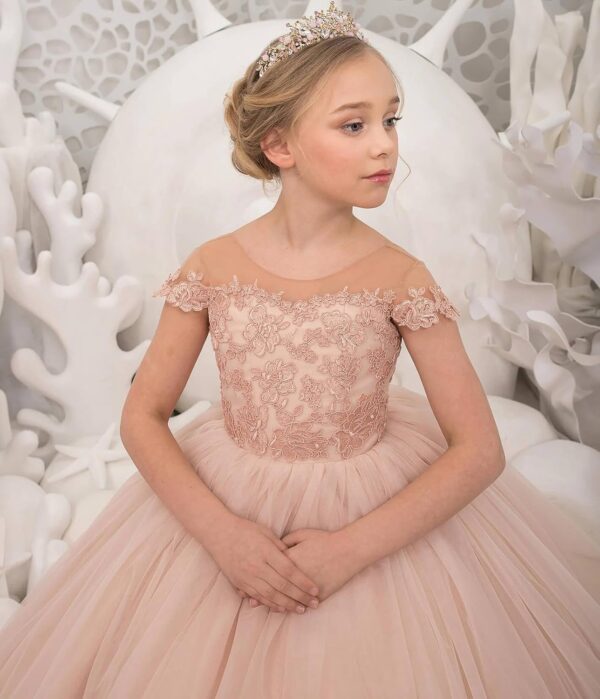 Pageant Dresses for Girls-Cap Sleeves Flower Girl Dresses Tulle Girls Party Dress - Image 3