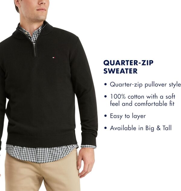 Tommy Hilfiger Men's Long Sleeve Cotton Quarter Zip Pullover Sweater - Image 4