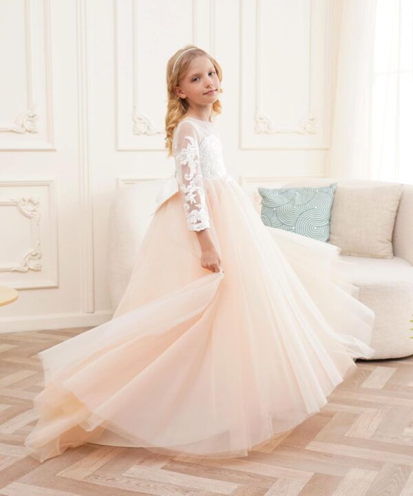 White Ivory Lace Long Sleeve Flower Girl Dresses Princess Gown Pageant Dress GZY202 - Image 4