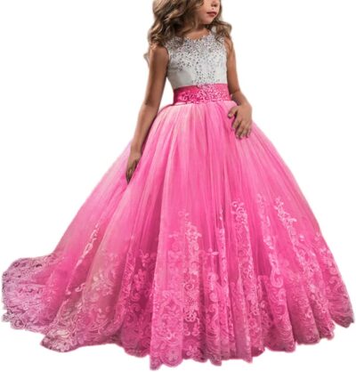 Princess Lilac Pageant Dress Girls Long Puffy Tulle Ball Gown Kids Prom Gowns