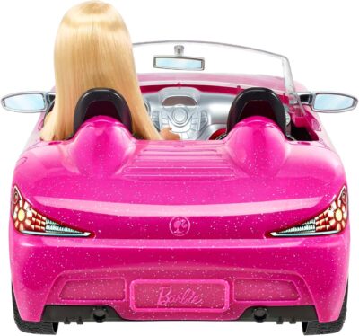 Barbie Doll & Car Playset, Sparkly Pink 2-Seater Toy Convertible with Glam Details & Fashion Doll in Sundress & Sunglasses (Amazon Exclusive) - Image 5