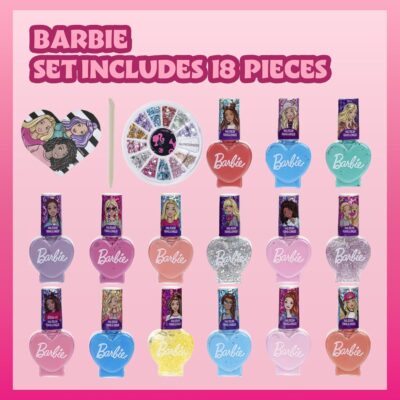 Barbie Movie 18 Piece Set Kids Water-Based Nail Polish Activity Makeup Set, Includes Nail Polish with Nail Gems Wheel and Nail File for Parties, Sleepovers and Makeovers, Townley Girl - Image 2