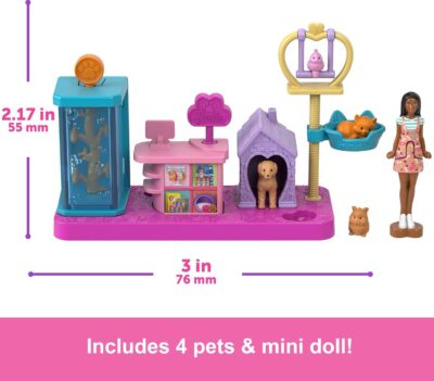 Barbie Mini BarbieLand Collectible Pet Boutique Playset with 1.5-Inch Doll, Pet Product Display, Check Out Stand, Pet House & Cat Baskets for Storytelling Play - Image 4