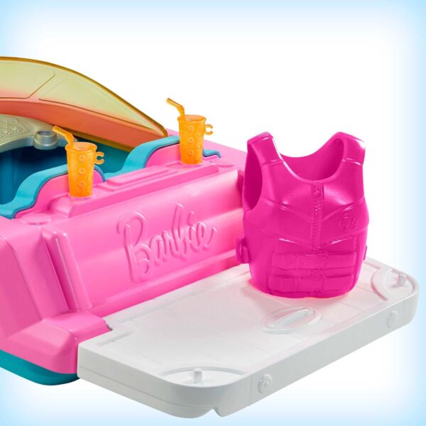 Barbie Doll & Toy Boat Playset with Pet Puppy, Life Vest & Beverage Accessories, Fits 3 Dolls & Floats in Water - Image 3