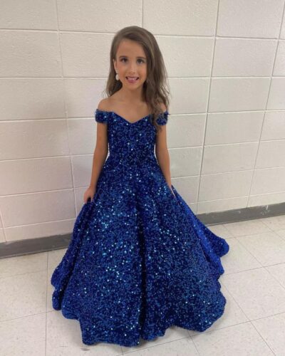 Off Shoulder Sequin Flower Girl Dress Wedding Sparkly Pageant Ball Gown Princess Toddler Kids - Image 4