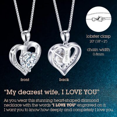 Heart Pendant Necklace Gifts for Wife, Engraved 'I LOVE YOU' Gift for Wife, 1-3 Carat Moissanite Necklace, Anniversary Eternity Jewelry Present for Wife, Birthday Gifts for Women - Image 4