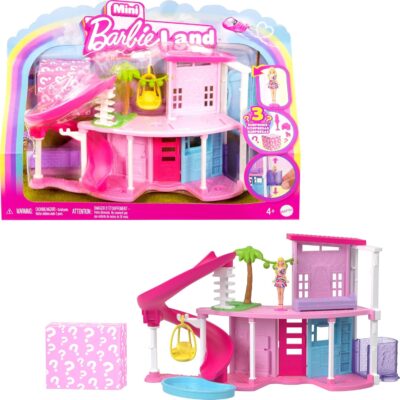 Barbie Mini BarbieLand Doll House Sets, Mini Dreamhouse with Surprise 1.5-inch Doll, Furniture & Accessories, Plus Elevator & Pool