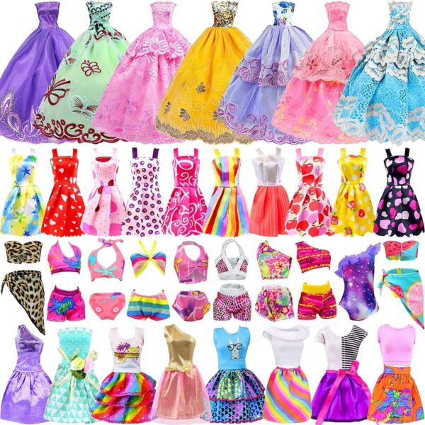 ZITA ELEMENT 11.5 Inch Girl Doll Closet Wardrobe with Clothes and Accessories Set 101 Pcs Including Wardrobe Suitcase Clothes Dresses Swimsuits Shoes Hangers Necklace Bags and Other Stuff - Image 4