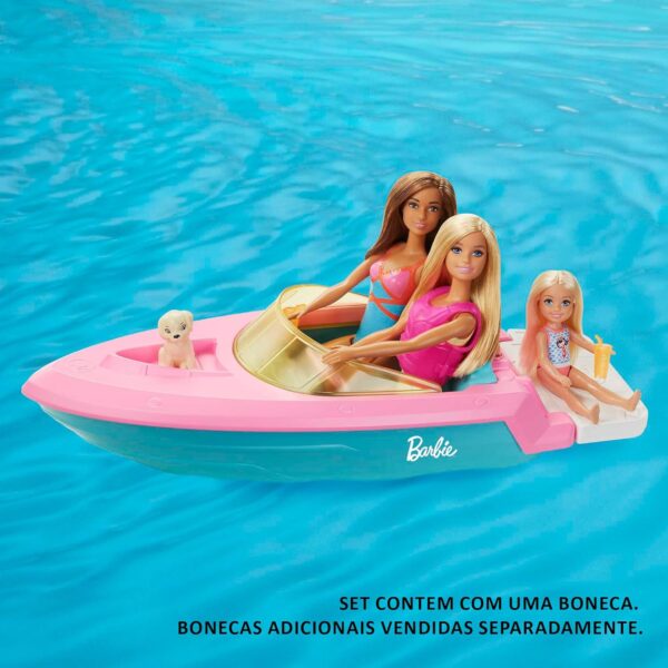 Barbie Doll & Toy Boat Playset with Pet Puppy, Life Vest & Beverage Accessories, Fits 3 Dolls & Floats in Water - Image 5