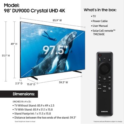 Samsung 98" Class DU9000 4K UHD HDR Smart TV (2024) - 120Hz, Object Tracking Sound Lite, Alexa Built-In - Image 2