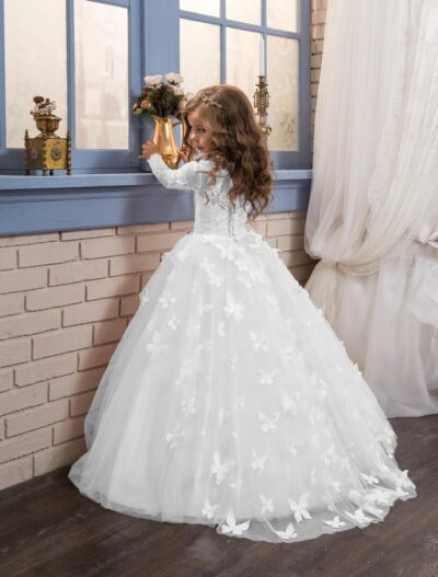 Abaowedding Lovely Flower Girl Dress Lace Long Sleeves Prom Gown - Image 2