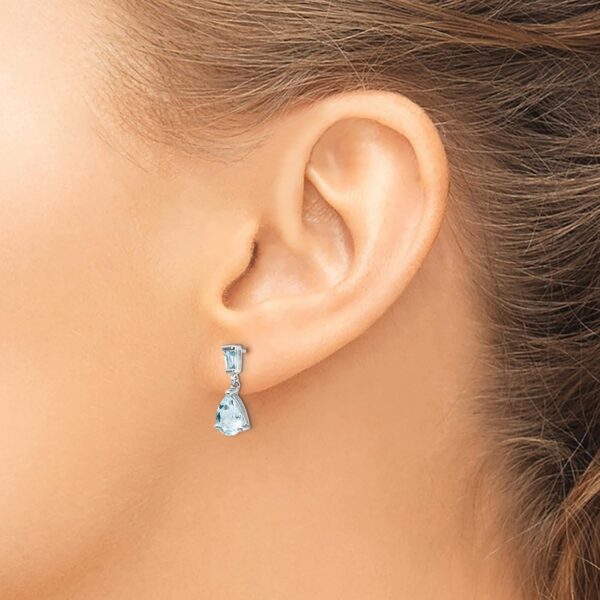 14K Solid White Gold Blue Aquamarine Drop Dangle Earrings March Birthstone Jewelry - Image 2