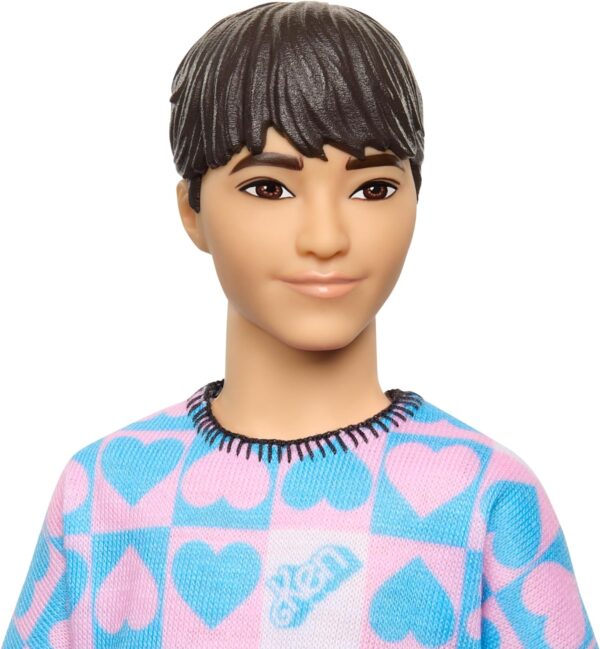 Barbie Fashionistas Ken Doll #219 with Slender Body Wearing a Removable Long-Sleeve Pink & Blue Patterned Shirt & Pink Shorts - Image 3