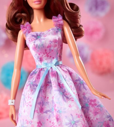 Barbie Signature Birthday Wishes Doll, Collectible in Satiny Lilac Dress with Wavy Brown Hair - Image 4