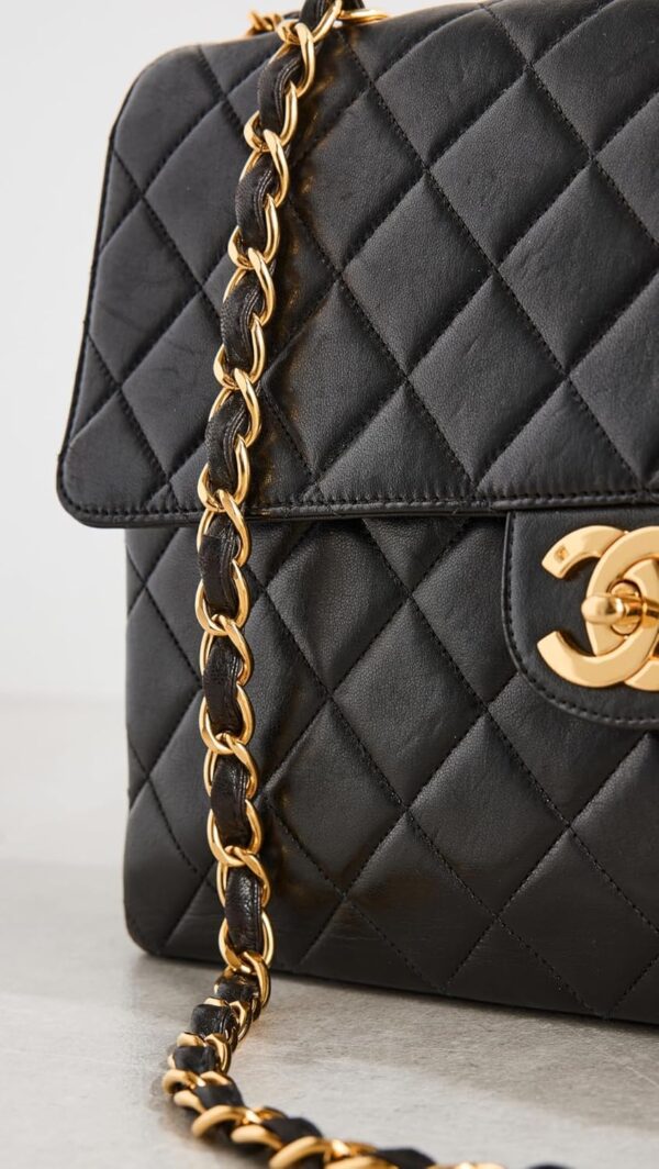 WHAT GOES AROUND COMES AROUND Women's Pre-Loved Chanel Black Lambskin Hal Flap Jumbo Bag - Image 4