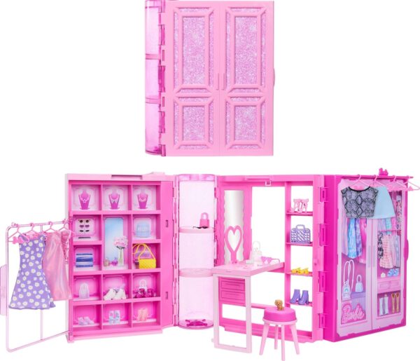 Barbie Dream Closet Toy Playset & Storage with Clothes & Accessories, 3 feet Wide with 25+ Pieces, Includes 4 Complete Fashion Looks