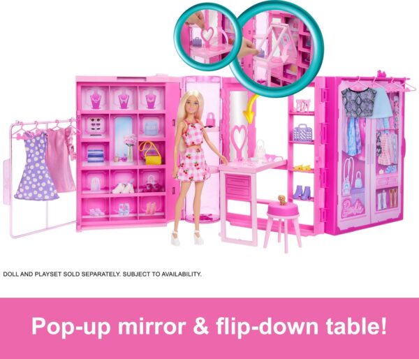 Barbie Dream Closet Toy Playset & Storage with Clothes & Accessories, 3 feet Wide with 25+ Pieces, Includes 4 Complete Fashion Looks - Image 3