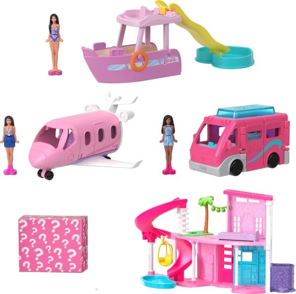 Barbie Mini BarbieLand DreamHouse & 3-Vehicle Playset with 4 1.5-Inch Dolls, Doll House Furniture & Accessories, Includes DreamCamper, Boat & Plane - Image 2