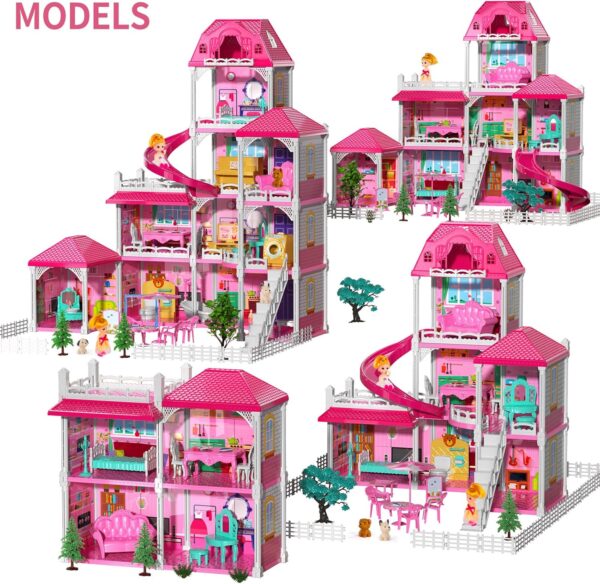 TEMI Villa Toys for 3 4 5 6 7 8 Years Old Girls - 4 Storeys 10 Rooms, Indoor Playset with 2 Dolls Toy Figures, Toys Furniture and Accessories, Pretend Girls Plays, Building Toys, Gifts Toy - Image 3