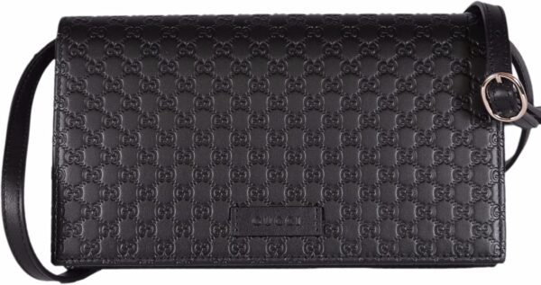 Gucci Women's Leather Micro GG Guccissima Mini Crossbody Wallet Bag Purse (Black)