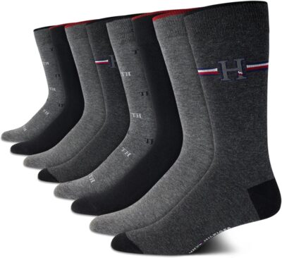 Tommy Hilfiger Men's Dress Socks - 8 Pack Comfort Stretch Crew Socks for Men - Crew Length Breathable Mens Work Socks (7-12)