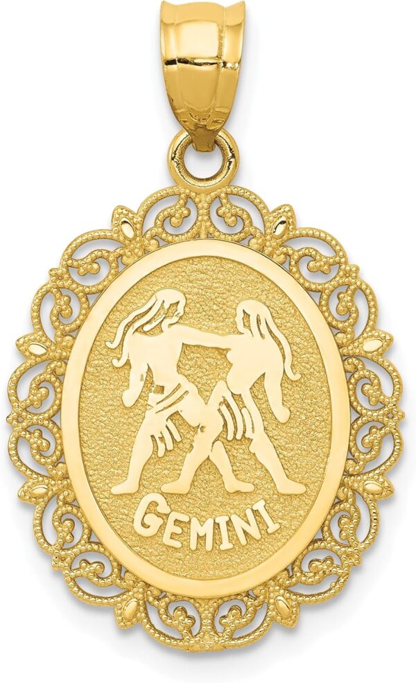 14K Solid Yellow Gold Gemini Zodiac Necklace Twins Horoscope Pendant May June Birthday Charm Astrology Jewelry - Image 2