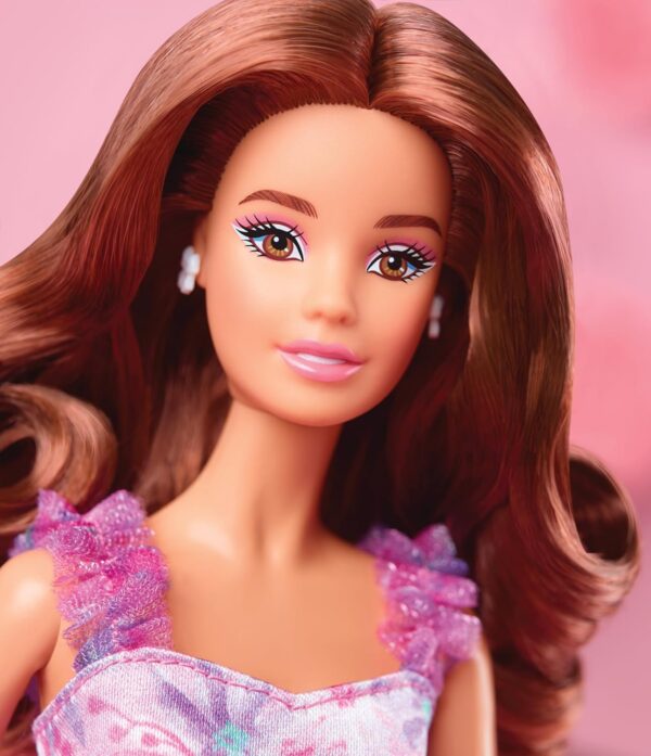 Barbie Signature Birthday Wishes Doll, Collectible in Satiny Lilac Dress with Wavy Brown Hair - Image 3