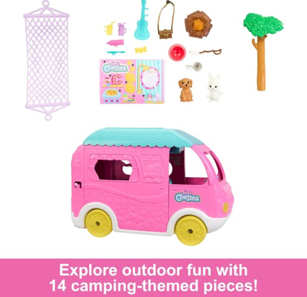 Barbie Toy Camper & Chelsea Doll, 2-in-1 Playset with 2 Pets & 15 Accessories, Vehicle Transforms into Camp Site (Amazon Exclusive) - Image 3