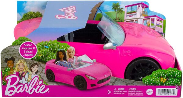 Barbie Toy Car, Bright Pink Doll-Sized Convertible with 2 Seats, Seatbelts & Rolling Wheels, Realistic Details - Image 2