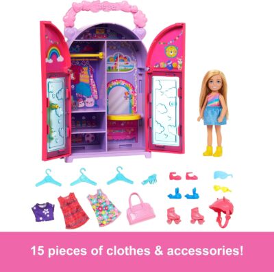 Barbie Chelsea Doll & Closet Toy Playset with 15 Pieces Clothes & Accessories Included, Foldable Set for On-The-Go Play & Storage - Image 2