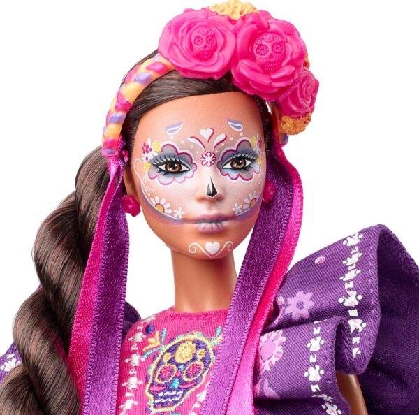 Barbie Signature Doll, 2022 Dia De Muertos Collectible, Traditional Ruffled Dress with Flower Crown & Calavera Face Paint - Image 3