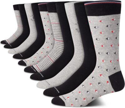 Tommy Hilfiger Men's Dress Socks - 10 Pack Soft Cotton Blend Classic Crew Socks for Men - Casual Men's Long Work Socks (7-12)