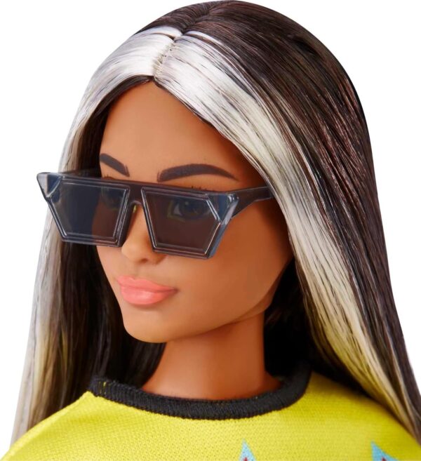 Barbie Fashionistas Doll #179, Curvy with Long Highlighted Hair, Flame Crop Top, Checkered Skirt & Accessories Including Sneakers & Sunglasses - Image 5